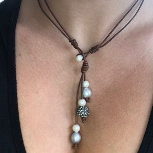Pearl and leather necklace